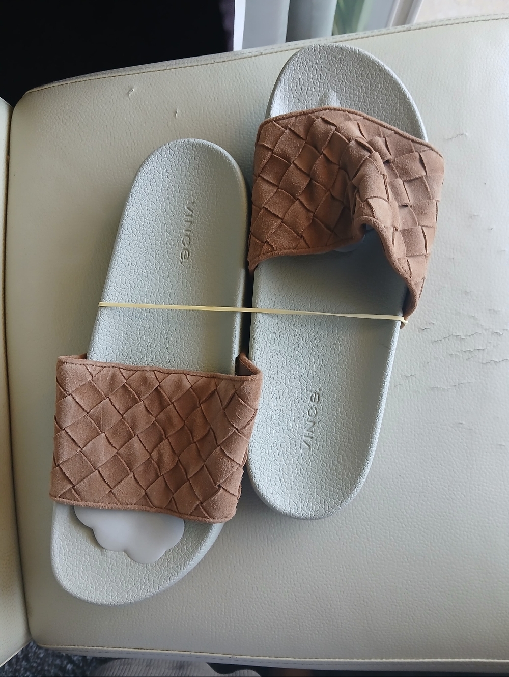 Vince Men's Watley-2 Woven Suede Slide Sandals Tan Size 11.5